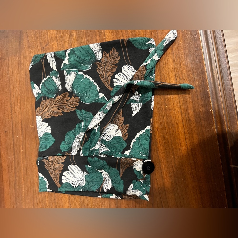 Floral Print Scrub Cap with Buttons and Ties